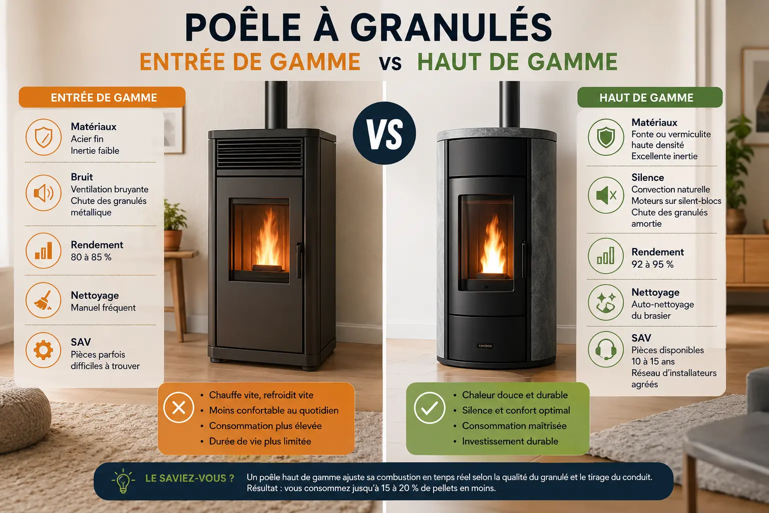 Poêle à granulés entrée de gamme vs haut de gamme : quelles vraies différences ?